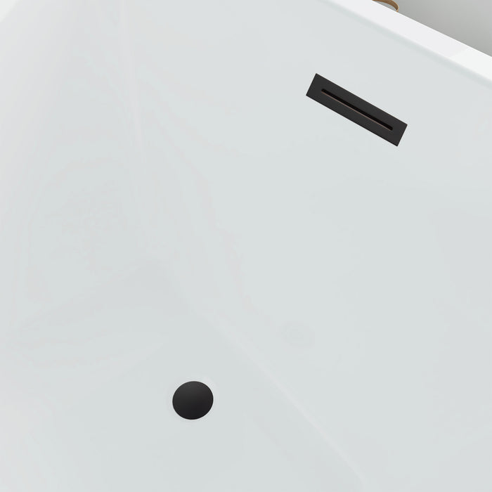 55" x 29" Modern Slipper Freestanding Solid Surface Soaking Bathtub White Soaker Tub Slotted Overflow VA6816B-M