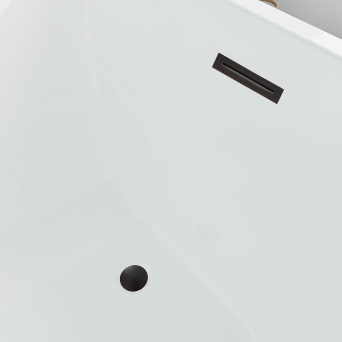 55" x 29" Modern Slipper Freestanding Solid Surface Soaking Bathtub White Soaker Tub Slotted Overflow VA6816B-M