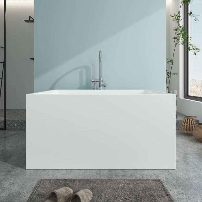 55" x 29" Modern Slipper Freestanding Solid Surface Soaking Bathtub White Soaker Tub Slotted Overflow VA6816B-M