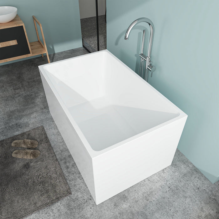 55" x 29" Modern Slipper Freestanding Solid Surface Soaking Bathtub White Soaker Tub Slotted Overflow VA6816B-M