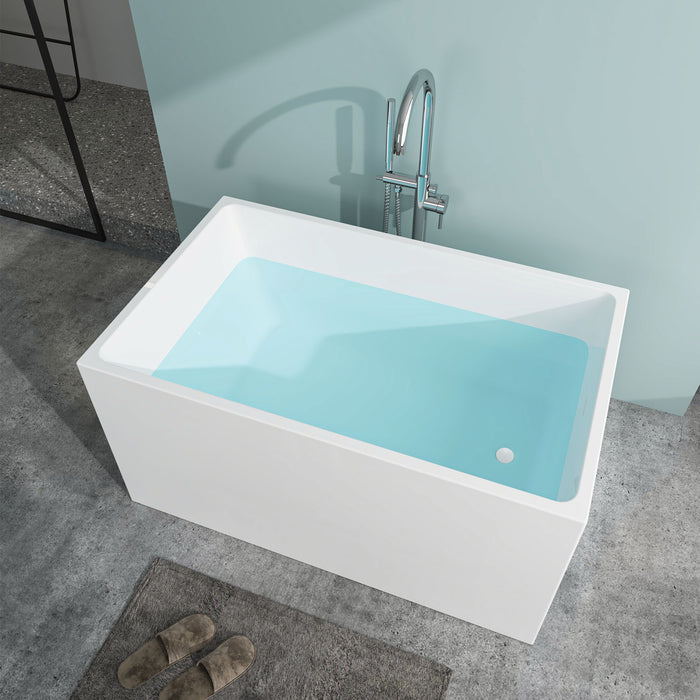 55" x 29" Modern Slipper Freestanding Solid Surface Soaking Bathtub White Soaker Tub Slotted Overflow VA6816B-M