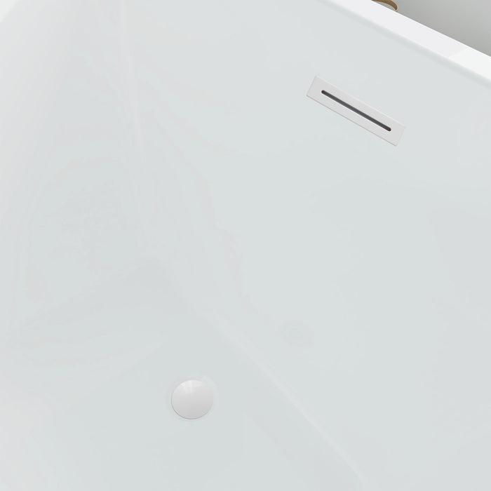 55" x 29" Modern Slipper Freestanding Solid Surface Soaking Bathtub White Soaker Tub Slotted Overflow VA6816B-M