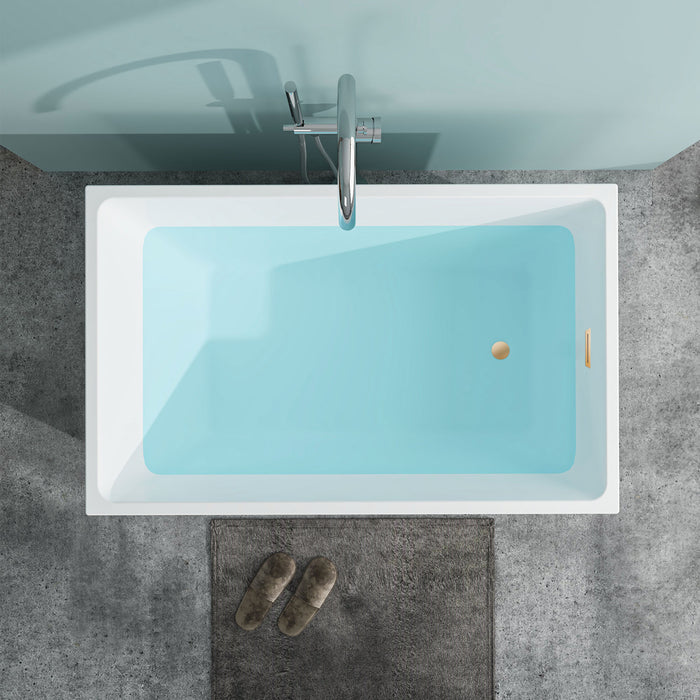 55" x 29" Modern Slipper Freestanding Solid Surface Soaking Bathtub White Soaker Tub Slotted Overflow VA6816B-M