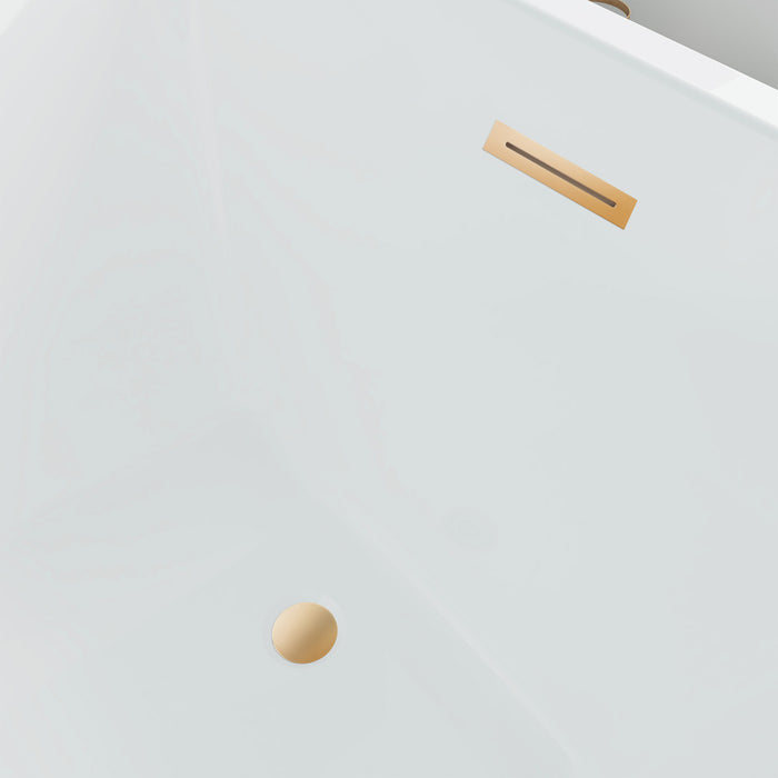 55" x 29" Modern Slipper Freestanding Solid Surface Soaking Bathtub White Soaker Tub Slotted Overflow VA6816B-M
