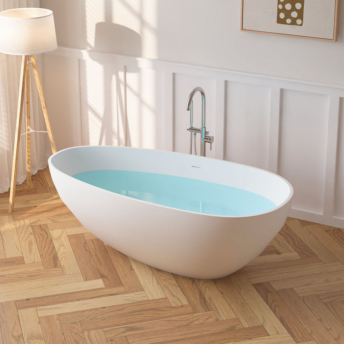 67" x 34" Modern Oval Stone Resin Freestanding Soaking Bathtub with Center Chrome Drain VA6913-L
