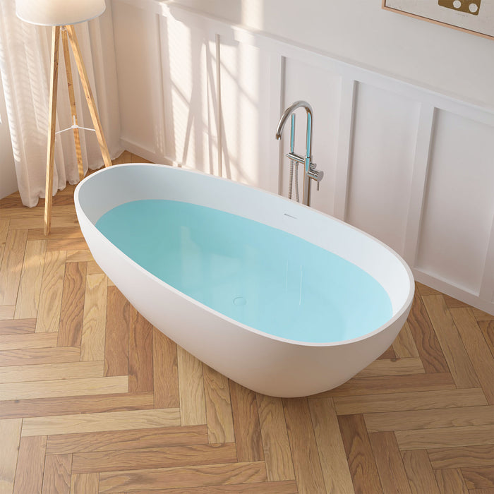 67" x 34" Modern Oval Stone Resin Freestanding Soaking Bathtub with Center Chrome Drain VA6913-L