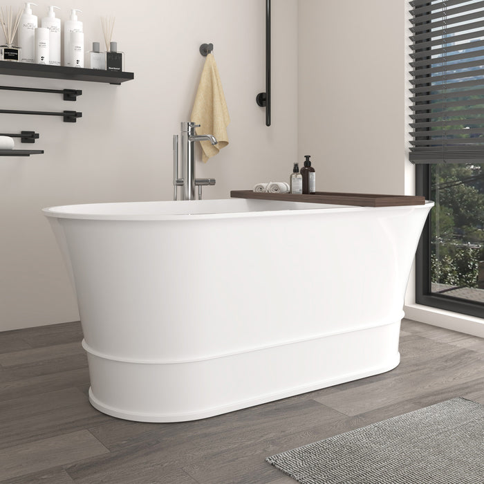 67" X 32"  Stone Resin Oval Shape Freestanding Bathtub, with Pure White Overflow and Pop Up Drain VA6919-L