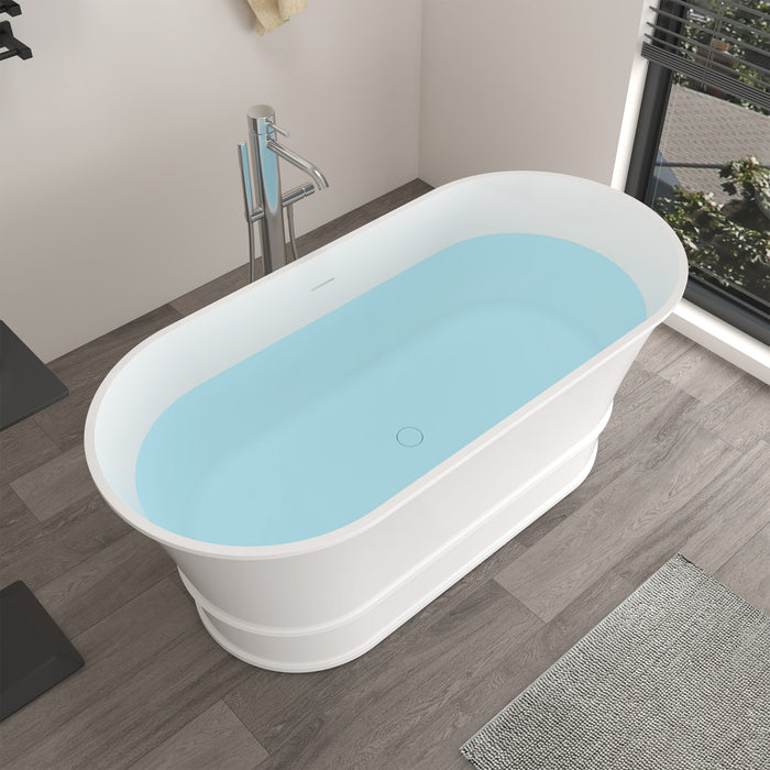 67" X 32"  Stone Resin Oval Shape Freestanding Bathtub, with Pure White Overflow and Pop Up Drain VA6919-L