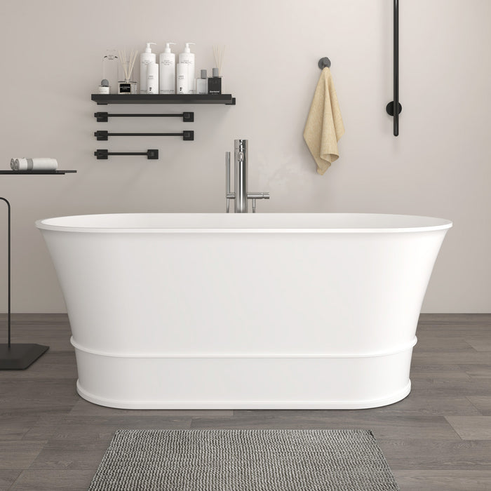 67" X 32"  Stone Resin Oval Shape Freestanding Bathtub, with Pure White Overflow and Pop Up Drain VA6919-L
