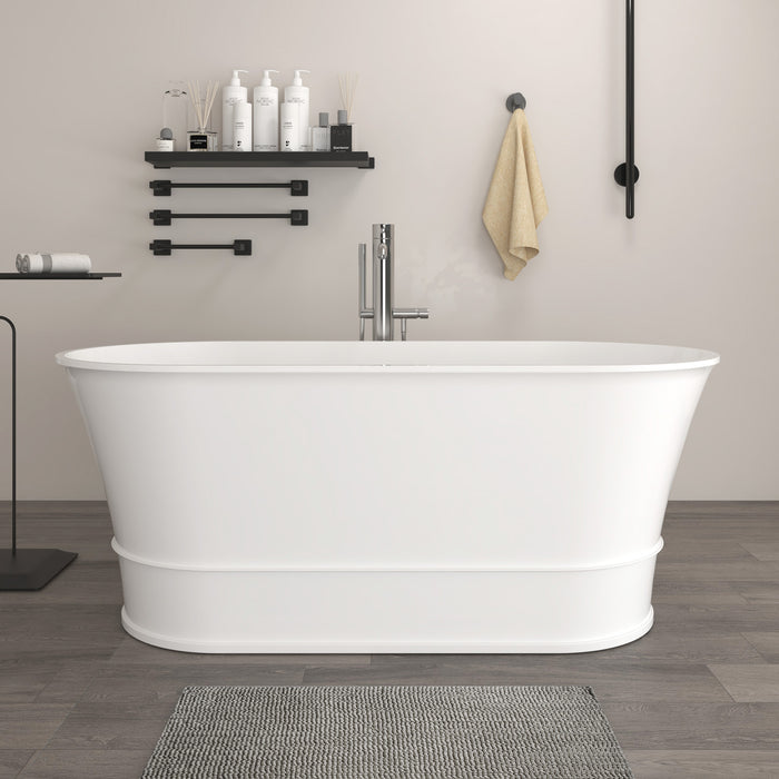 67" X 32"  Stone Resin Oval Shape Freestanding Bathtub, with Pure White Overflow and Pop Up Drain VA6919-L
