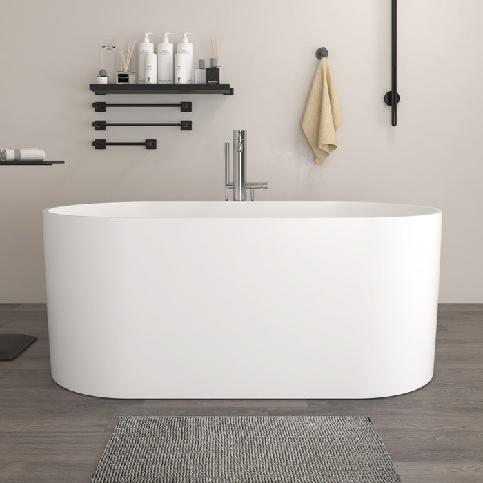 67" X 32" Stone Resin Ergonomic Shape Freestanding Bathtub, with Pure White Overflow and Pop Up Drain VA6920-L