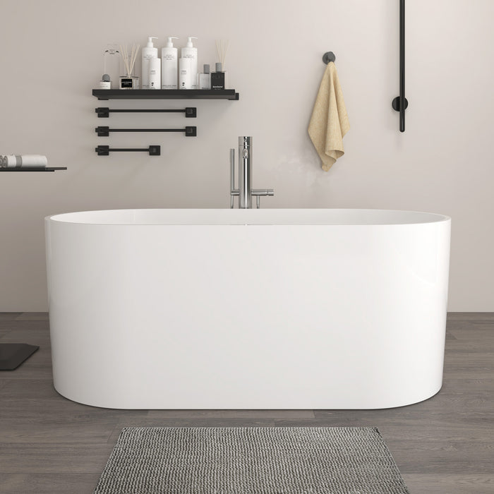 67" X 32" Stone Resin Ergonomic Shape Freestanding Bathtub, with Pure White Overflow and Pop Up Drain VA6920-L