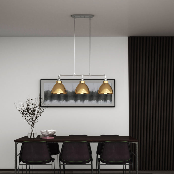Vanity Art Modern 3-Lights Kitchen Island Pendant Lighting in Satin Nickel with Painted Gold Metal Shade Farmhouse Hanging Lamp Linear Ceiling Light Fixture IL221-3SN-GL