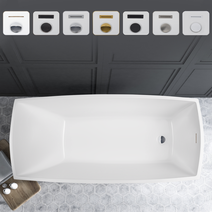 67" x 31" Freestanding Acrylic Bathtub, Contemporary Design Soaking Tub with Overflow and Pop-up Drain