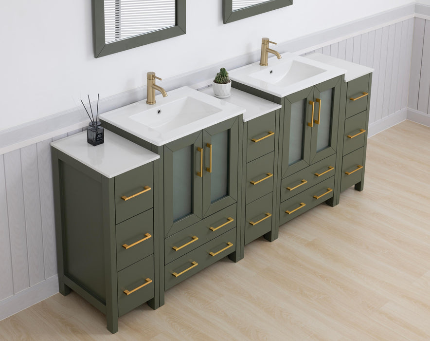 84" Double Sink Modern Bathroom Vanity Set with Ceramic Top & Free Mirrors – Large Storage Cabinet with 3 Side Cabinets VA3024-84