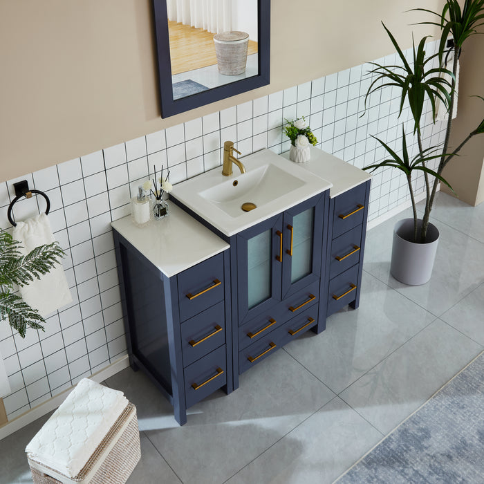 48" Single Sink Modern Bathroom Vanity Set with Ceramic Top & Free Mirror – Storage Cabinet with 2 Side Cabinets VA3024-48