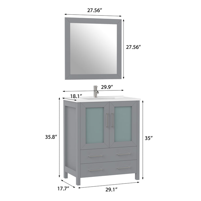 30" Single Sink Modern Bathroom Vanity Set with Free Mirror VA3030