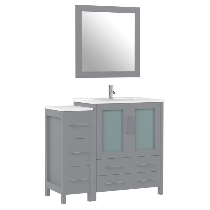 42" Single Sink Modern Bathroom Vanity Set with White Ceramic Top & Free Mirror – Storage Cabinet with 5 Drawers VA3030-42