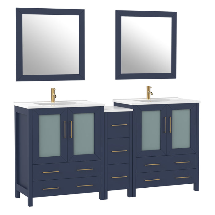 72" Double Sink Modern Bathroom Vanity Set with White Ceramic Top & Free Mirrors – Large Storage Cabinet with 7 Drawers VA3030-72