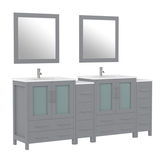 84" Double Sink Modern Bathroom Vanity Set with White Ceramic Top & Free Mirrors – Large Storage Cabinet with 10 Drawers VA3030-84