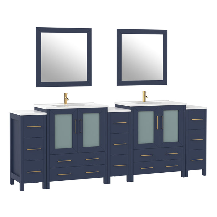 96" Double Sink Modern Bathroom Vanity Set with White Ceramic Top & Free Mirrors – Large Storage Cabinet with 13 Drawers VA3030-96