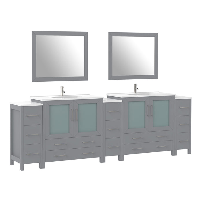 108" Double Sink Modern Bathroom Vanity Set with Ceramic Top & Two Free Mirrors – Large Storage Cabinet with 13 Drawers VA3036-108
