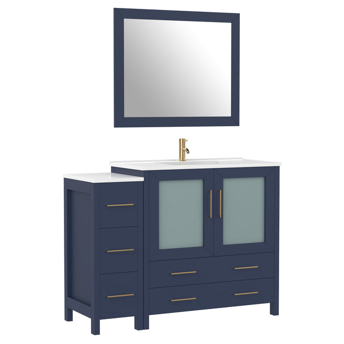 48" Single Sink Modern Bathroom Vanity Set with Ceramic Top & Free Mirror – Storage Cabinet with 5 Drawers VA3036-48