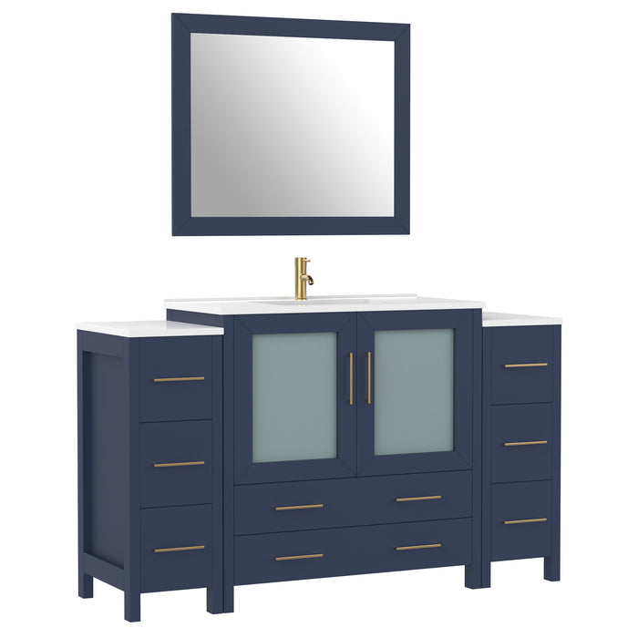 60" Single Sink Modern Bathroom Vanity Set with Ceramic Top & Free Mirror – Large Storage Cabinet with 8 Drawers VA3036-60