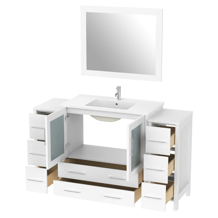 60" Single Sink Modern Bathroom Vanity Set with Ceramic Top & Free Mirror – Large Storage Cabinet with 8 Drawers VA3036-60