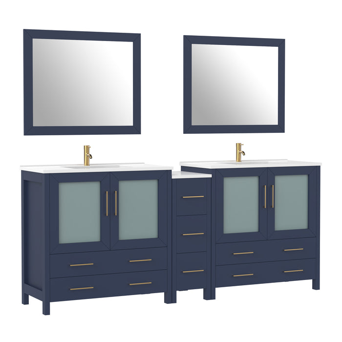 84" Double Sink Modern Bathroom Vanity Set with Ceramic Top & Free Mirrors – Large Storage Cabinet with 7 Drawers VA3036-84