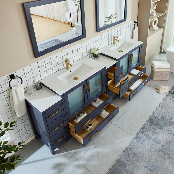 96" Double Sink Modern Bathroom Vanity Set with Ceramic Top & Free Mirrors – Large Storage Cabinet with 10 Drawers VA3036-96
