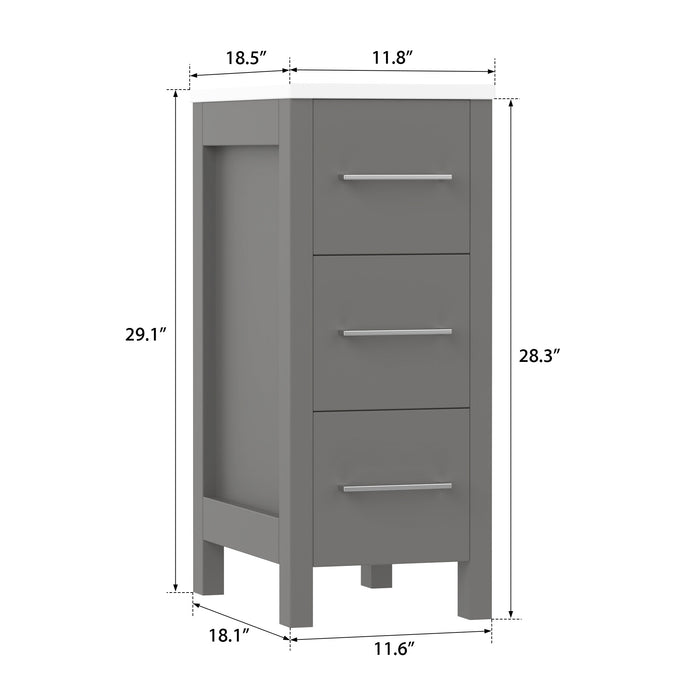 12" Modern Bathroom Side Storage Cabinet with 3 Drawers – Compact Organizer for Small Spaces VA3112