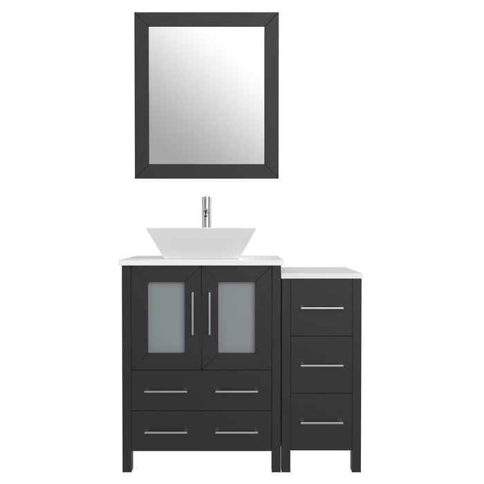 36" Single Sink Modern Bathroom Vanity Set with White Engineered Marble Top & Free Mirror – Storage Cabinet with 5 Drawers VA3124-36