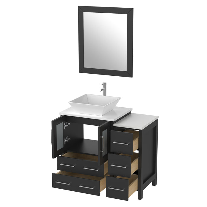 36" Single Sink Modern Bathroom Vanity Set with White Engineered Marble Top & Free Mirror – Storage Cabinet with 5 Drawers VA3124-36