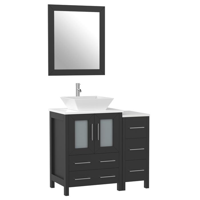 36" Single Sink Modern Bathroom Vanity Set with White Engineered Marble Top & Free Mirror – Storage Cabinet with 5 Drawers VA3124-36