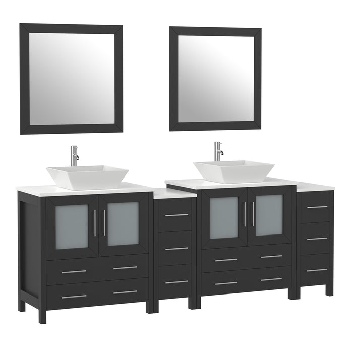 84" Double Sink Modern Bathroom Vanity Set with Engineered Marble Top, Ceramic Vessel Sinks & Free Mirrors – Large Storage Cabinet with 10 Drawers VA3130-84