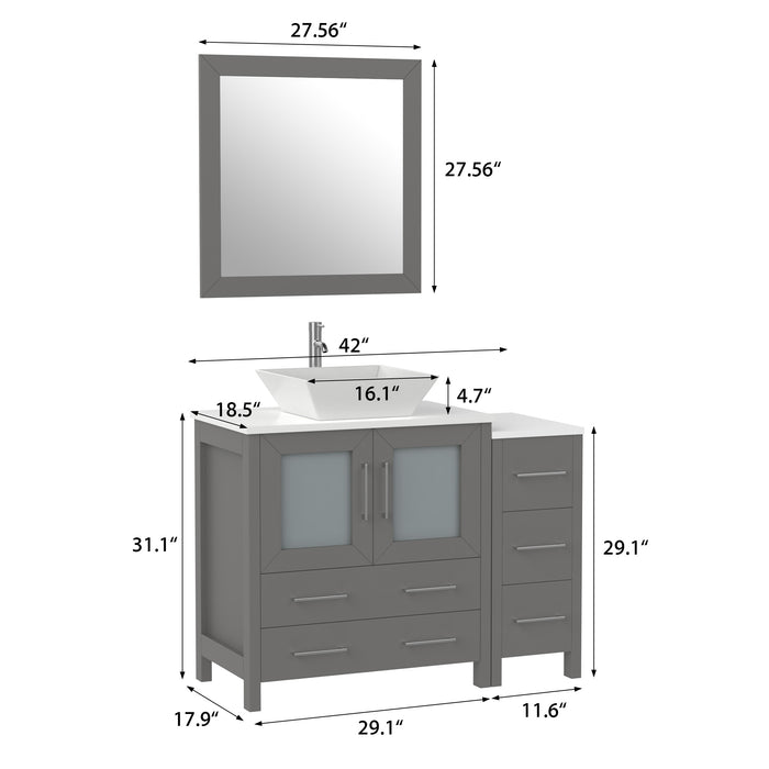 42" Single Sink Modern Bathroom Vanity Set with White Engineered Marble Top & Free Mirror – Storage Cabinet with 5 Drawers VA3130-42