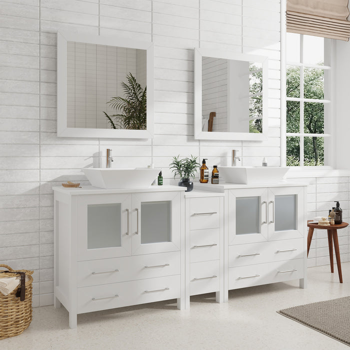 72" Double Sink Modern Bathroom Vanity Set with White Engineered Marble Top, Ceramic Vessel Sinks & Free Mirrors – Large Storage Cabinet with 7 Drawers VA3130-72