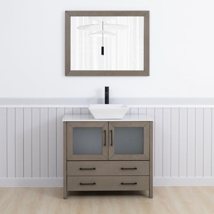 Ravenna 36" Single Sink Bathroom Vanity Combo Set, 2 Drawers 1 Shelf Single Cabinet White Engineered Marble Top and Ceramic Sink Bathroom Cabinet with Free Mirror