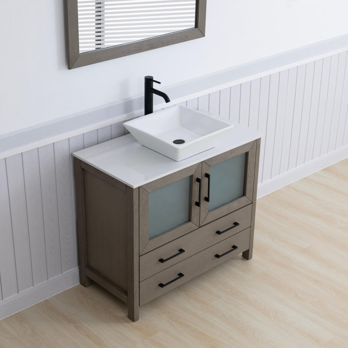 Ravenna 36" Single Sink Bathroom Vanity Combo Set, 2 Drawers 1 Shelf Single Cabinet White Engineered Marble Top and Ceramic Sink Bathroom Cabinet with Free Mirror