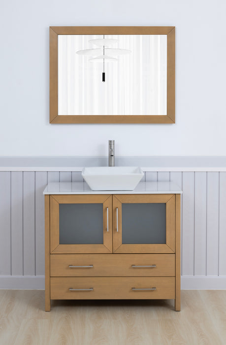 Ravenna 36" Single Sink Bathroom Vanity Combo Set, 2 Drawers 1 Shelf Single Cabinet White Engineered Marble Top and Ceramic Sink Bathroom Cabinet with Free Mirror