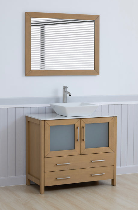 Ravenna 36" Single Sink Bathroom Vanity Combo Set, 2 Drawers 1 Shelf Single Cabinet White Engineered Marble Top and Ceramic Sink Bathroom Cabinet with Free Mirror
