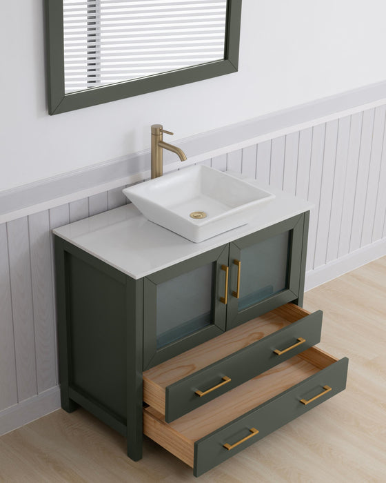 Ravenna 36" Single Sink Bathroom Vanity Combo Set, 2 Drawers 1 Shelf Single Cabinet White Engineered Marble Top and Ceramic Sink Bathroom Cabinet with Free Mirror