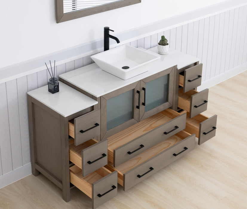 60" Single Sink Modern Bathroom Vanity Set with Engineered Marble Top & Free Mirror – Storage Cabinet with 8 Drawers VA3136-60
