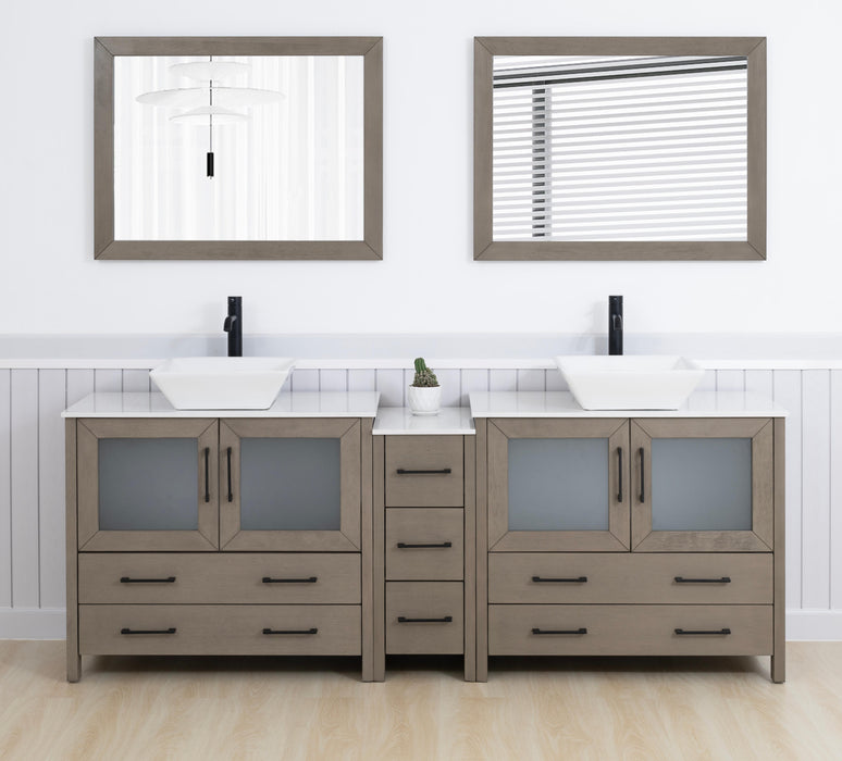 84" Double Sink Modern Bathroom Vanity Set with White Engineered Marble Top & Free Mirrors – Large Storage Cabinet with 7 Drawers VA3136-84