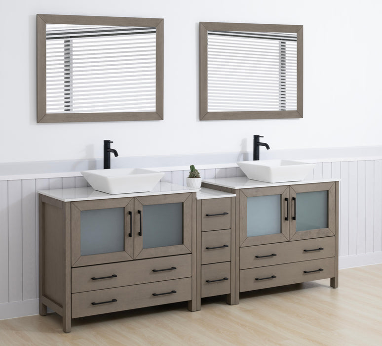 84" Double Sink Modern Bathroom Vanity Set with White Engineered Marble Top & Free Mirrors – Large Storage Cabinet with 7 Drawers VA3136-84