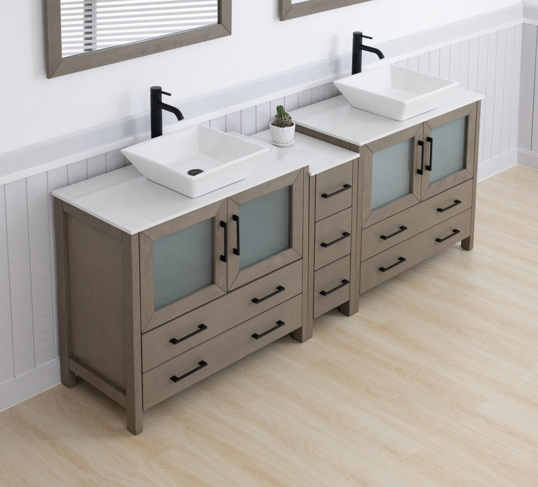 84" Double Sink Modern Bathroom Vanity Set with White Engineered Marble Top & Free Mirrors – Large Storage Cabinet with 7 Drawers VA3136-84
