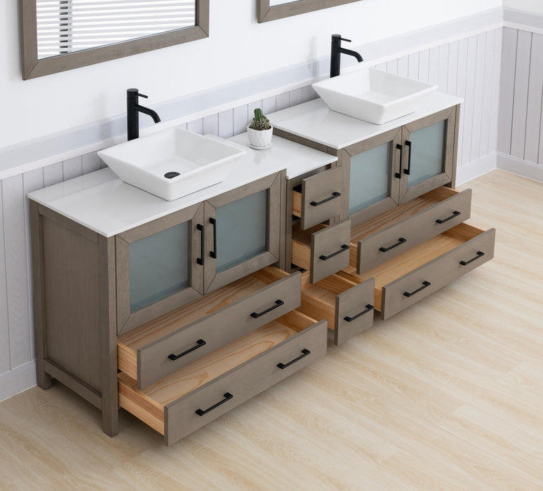 84" Double Sink Modern Bathroom Vanity Set with White Engineered Marble Top & Free Mirrors – Large Storage Cabinet with 7 Drawers VA3136-84