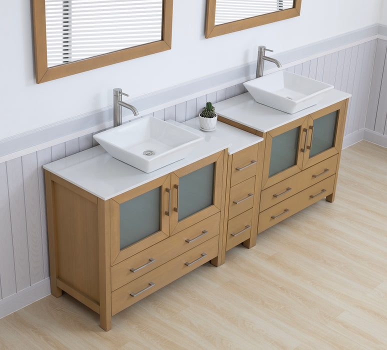 84" Double Sink Modern Bathroom Vanity Set with White Engineered Marble Top & Free Mirrors – Large Storage Cabinet with 7 Drawers VA3136-84