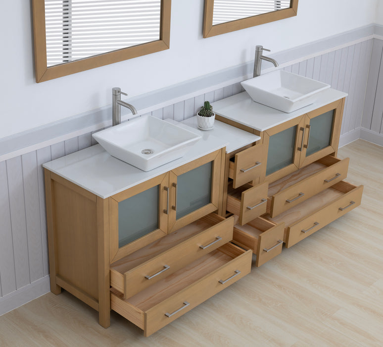 84" Double Sink Modern Bathroom Vanity Set with White Engineered Marble Top & Free Mirrors – Large Storage Cabinet with 7 Drawers VA3136-84